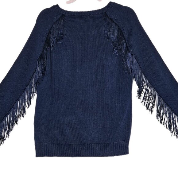 Piperlime Women's Fringed Blue Knit Sweater, Size Small - Picture 4 of 9
